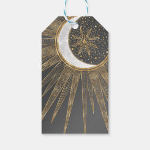 Étiquettes-cadeau Doodles d'or élégants Sun Moon Mandala Design