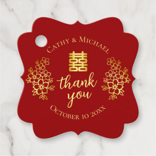 Étiquettes Cadeau Double bonheur floral merci mariage chinois