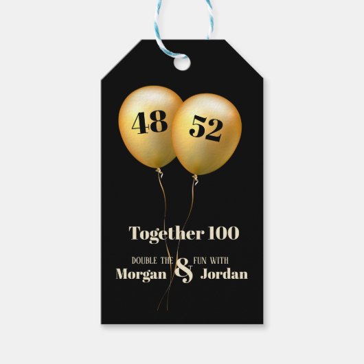 Étiquettes-cadeau Double célébration Junior Or et Noir (Devant)