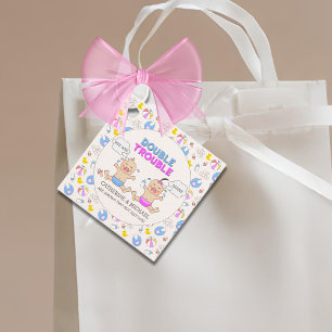 Étiquettes Cadeau Double Trouble Twin Boy & Girl Baby shower