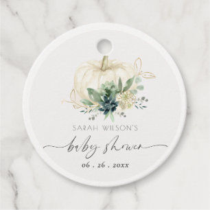 Étiquettes Cadeau Douce Baby Shower Citrouille Succulente Bleu Vert