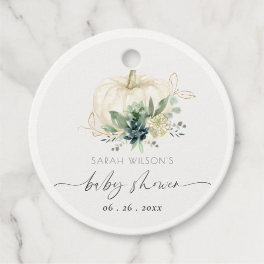 Étiquettes Cadeau Douce Baby Shower Citrouille Succulente Bleu Vert (Devant)