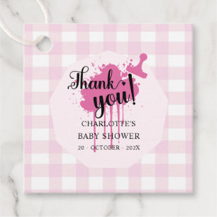 Étiquettes Cadeau Douce Baby Shower Rose Pâle à Carreaux