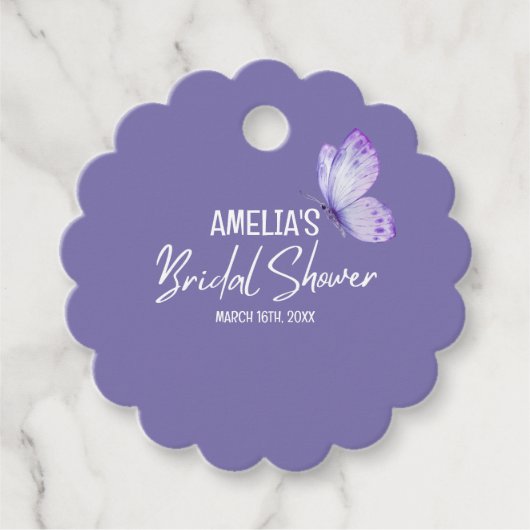 Étiquettes Cadeau Douce eau florale papillon violet shower de mariag (Devant)