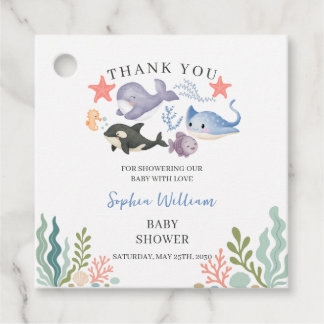 Étiquettes Cadeau Douce Fête de Bébé à l'Aquarelle Sous l'Océan