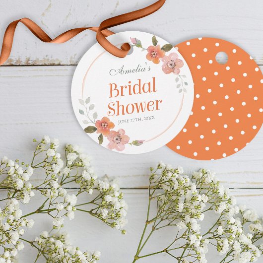 Étiquettes Cadeau Douce Florale Orange Fête de Mariage