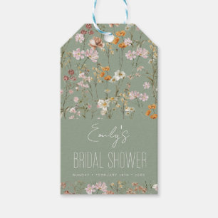 Étiquettes-cadeau Douce Mariée Bohème Fleurs Sauvages Vert Sauge En