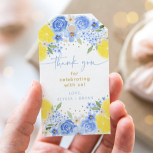 Étiquettes-cadeau Douce Mariée Fleurie Bleue au Citron