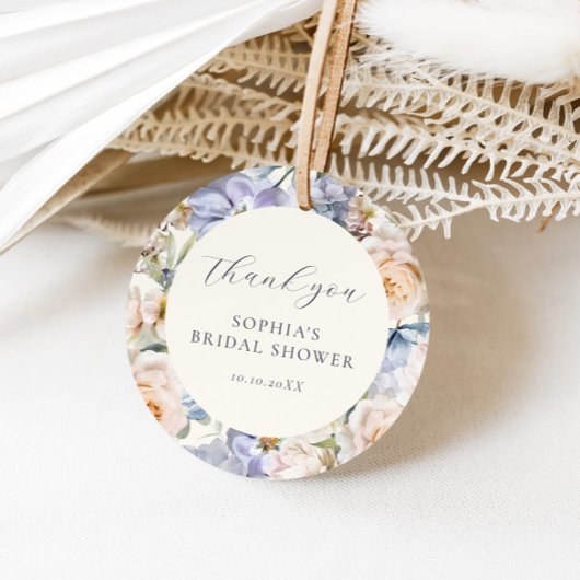 Étiquettes Cadeau Douche de Mariée Fleurie Crème Bleu Poussière