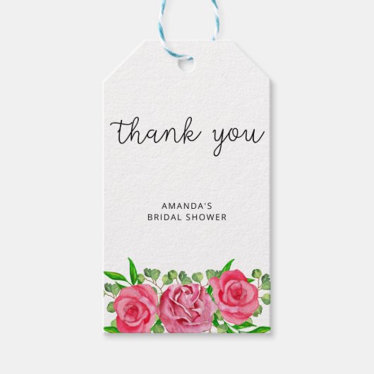 Étiquettes-cadeau Douche de mariée rose merci tag (Devant)