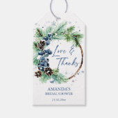 Étiquettes-cadeau Douche d'hiver nuptiale d'aquarelle de pins d'eau (Devant)