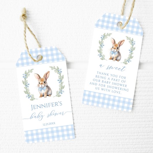 Étiquettes-cadeau Douche lapin de Pâques bleu mignonne merci pour le