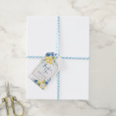 Étiquettes-cadeau Douche nuptiale à fleurs bleues citron principal (Avec de laficelle)