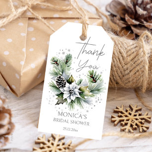 Étiquettes-cadeau Douche nuptiale d'hiver poinsettia blanche merci