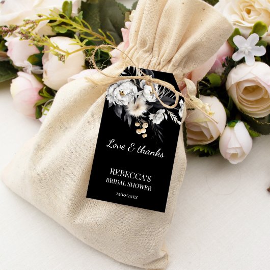 Étiquettes-cadeau Douche nuptiale en boho noir et blanc