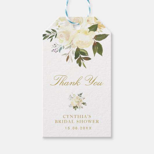 Étiquettes-cadeau douche nuptiale fleurie d'ivoire d'aquarelle (Devant)