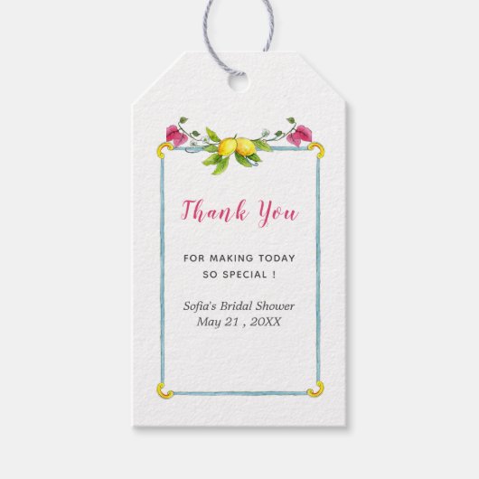Étiquettes-cadeau Douche nuptiale Merci citron (Devant)