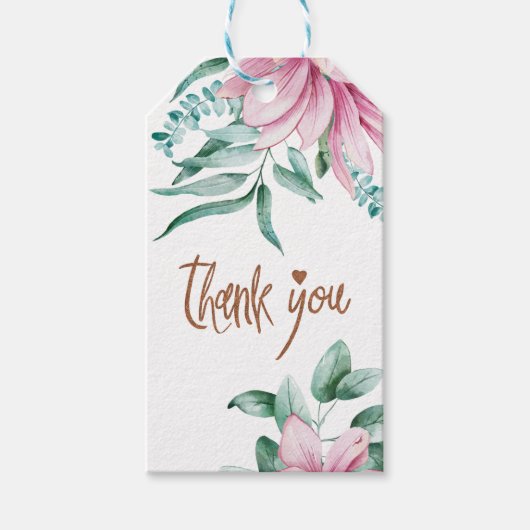 Étiquettes-cadeau Douche nuptiale rose floral en cuivre Merci (Devant)