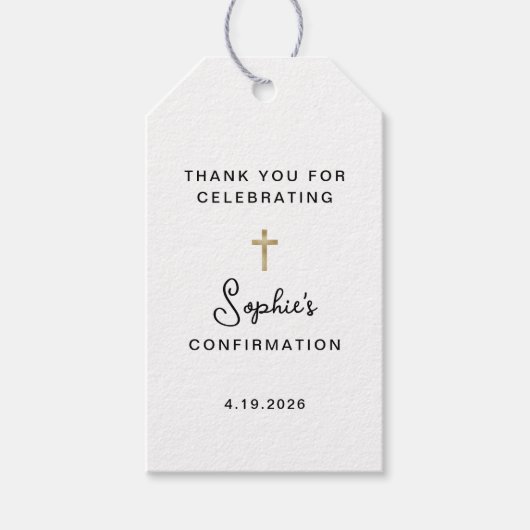 Étiquettes-cadeau Doux et Simple | Croix d'or pour la Confirmation (Devant)
