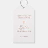 Étiquettes-cadeau Doux et Simple | Croix en Or Rose Confirmation (Devant)