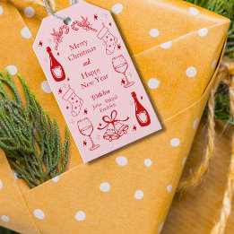 Étiquettes-cadeau Doux rose curieux doodé Noël fête personnalisée