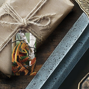 Étiquettes-cadeau Dragon d'automne Imaginaire vert orange