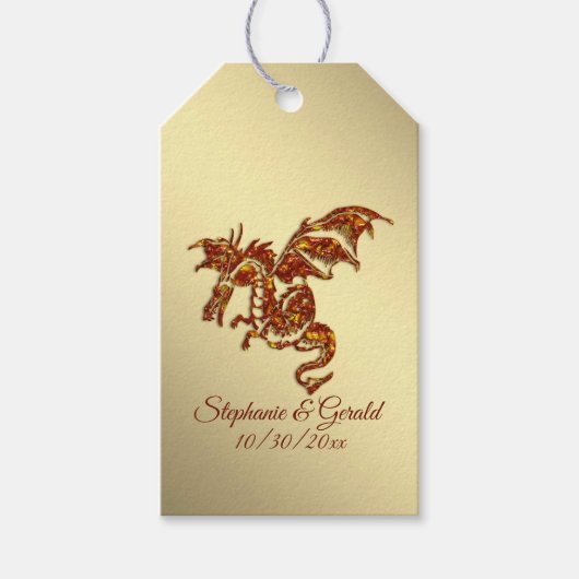 Étiquettes-cadeau Dragon flamboyant sur Gold Personal (Devant)