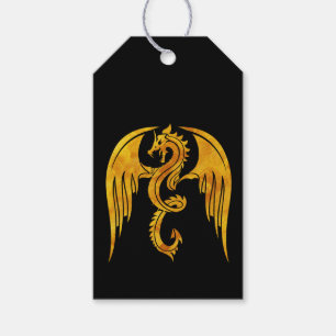 Étiquettes-cadeau Dragon mythique noir et or frappant