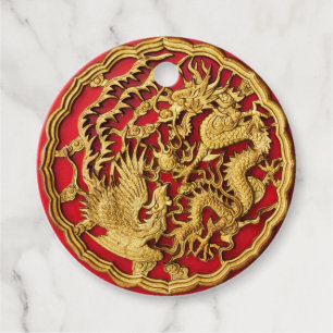 Étiquettes Cadeau Dragon Phoenix Red Gold Mariage chinois