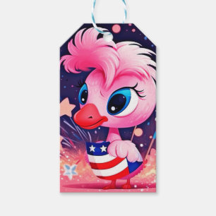 Étiquettes-cadeau Drapeau Américain avec Flamingo Dessin Animé-69216