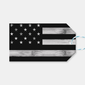 Étiquettes-cadeau Drapeau américain Bois rustique Noir Blanc Patriot