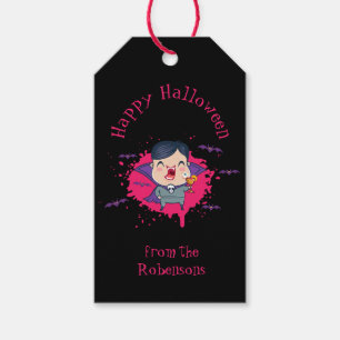 Étiquettes-cadeau Drapeau cadeau pour Halloween avec mignon vampire.