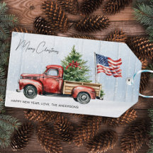 Drapeau USA Patriotique Camion Rouge Noël Vintage