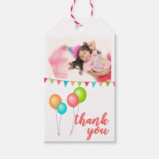 Étiquettes-cadeau Drapeaux à ballets Merci Photo d'anniversaire (Devant)