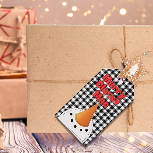 Étiquettes-cadeau Drôle Bold Snowman Joyeux Noël rustique Pays