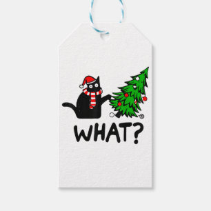 Étiquettes-cadeau Drôle cadeau de chat noir Poussant l'arbre de Noël