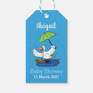 Étiquettes-cadeau Drôle canard avec parapluie dessin animé