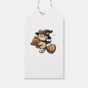 Étiquettes-cadeau Drôle Chat Sorcière Halloween Costume Broom Sticks