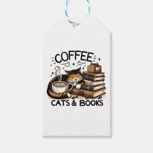 Étiquettes-cadeau Drôle Cute Coffee Cats Livres Lover Idea Cadeau Fe