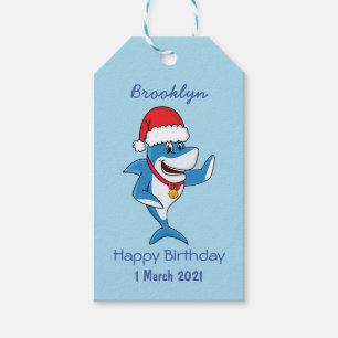 Étiquettes-cadeau Drôle dessin animé de requin de Noël