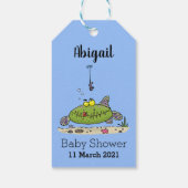 Étiquettes-cadeau Drôle gras affamé poisson vert dessin de pêche (Dos)