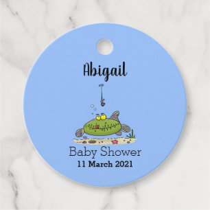 Étiquettes Cadeau Drôle gras affamé poisson vert dessin de pêche