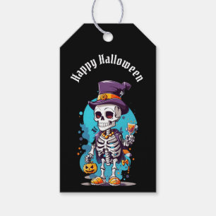 Étiquettes-cadeau Drôle Halloween Squelette portant Top Hat