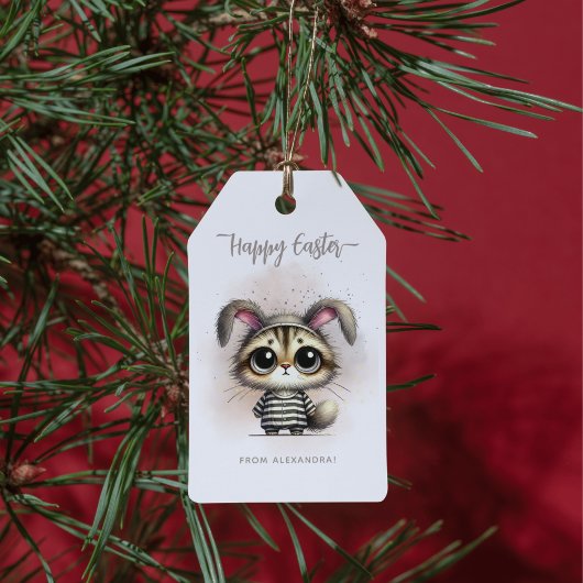 Étiquettes-cadeau Drôle mignon Kitty en pyjama Joyeux Pâques