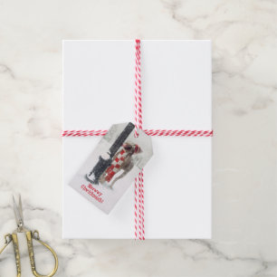 Étiquettes-cadeau Drôle Noël Chien Licks Pole