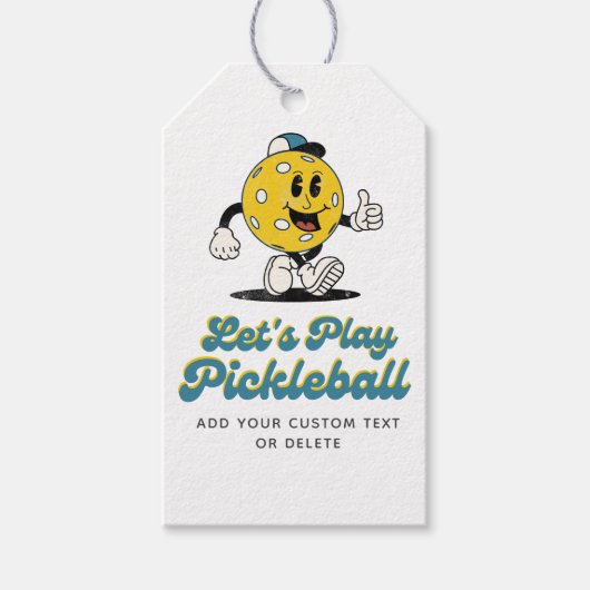 Étiquettes-cadeau Drôle Retro Pickleball Mascot Texte personnalisé (Devant)