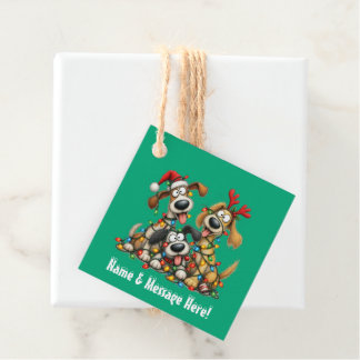Étiquettes Cadeau 🐕 Drôles de chiens de Noël avec des lumières de N