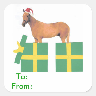 Étiquettes Cadeau du cheval Santa Hat Sticker