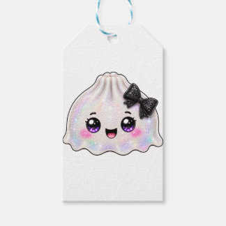 Étiquettes-cadeau Dumpling fantôme blanc Squishy Halloween noir 