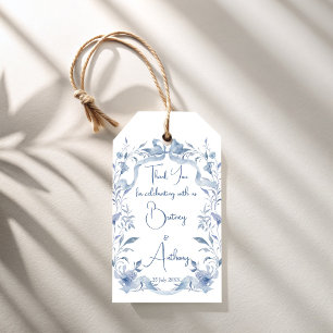 Étiquettes-cadeau Dusty bleu floral ribbon mariage faveur